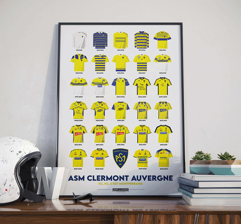 Affiche + cadre maillots historiques ASM Clermont